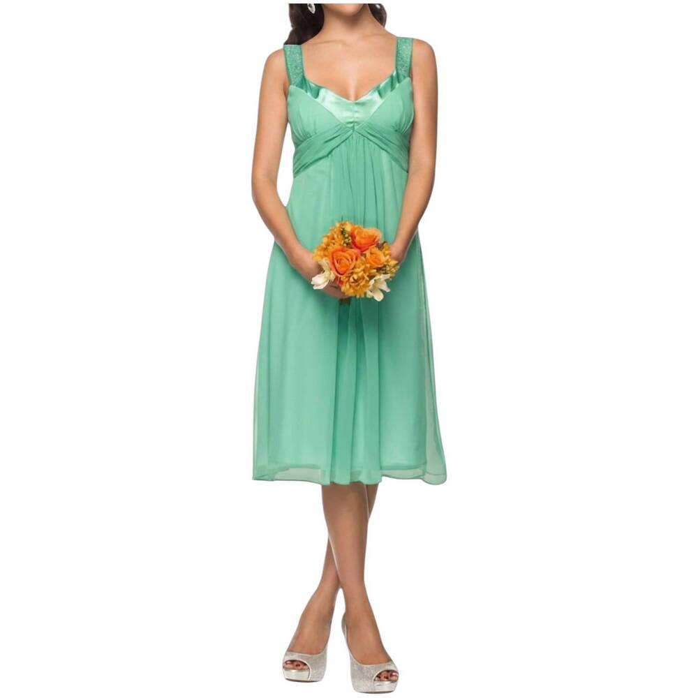 NEW JULIET chiffon knee length straps gown in jade